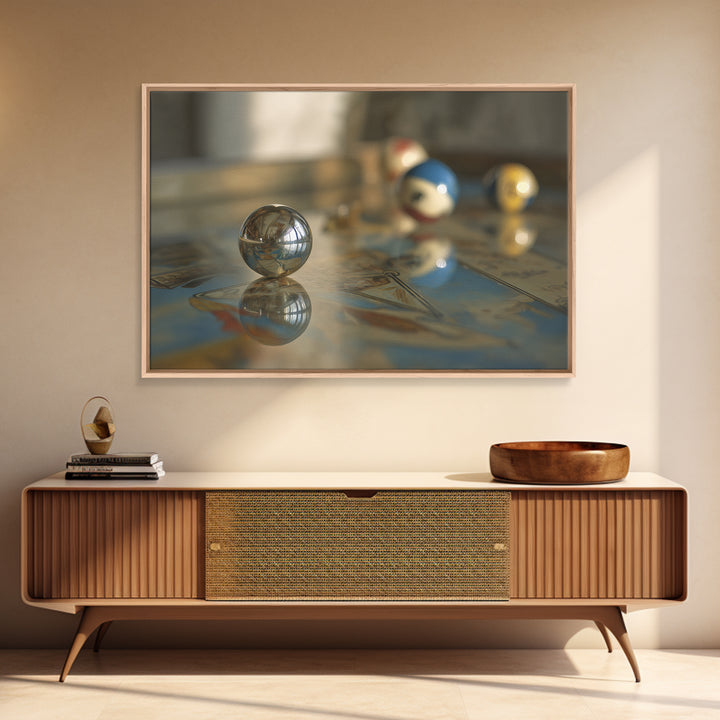 Pinball Silver Ball Framed Canvas Print, Game Room Art, Whimsical Wall Art, Game Room Decor, Watercolor Art, Play, GRA-3x2-97