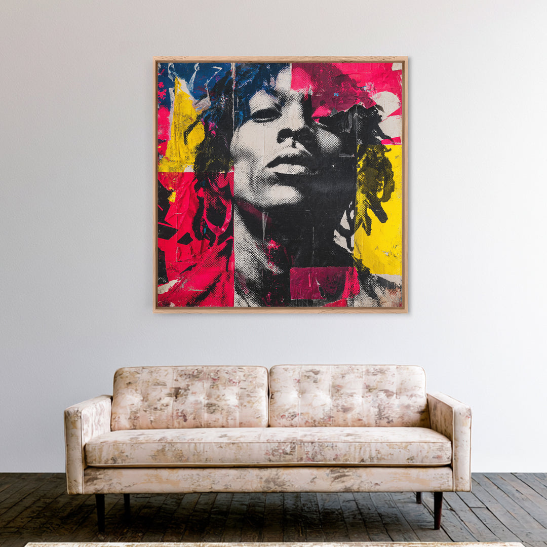 Stencil Portrait with Red and Black Contrast Framed Canvas Print, Graffiti Art, Art, Living Room Decor, Fine Art, Street, GRF-1x1-12