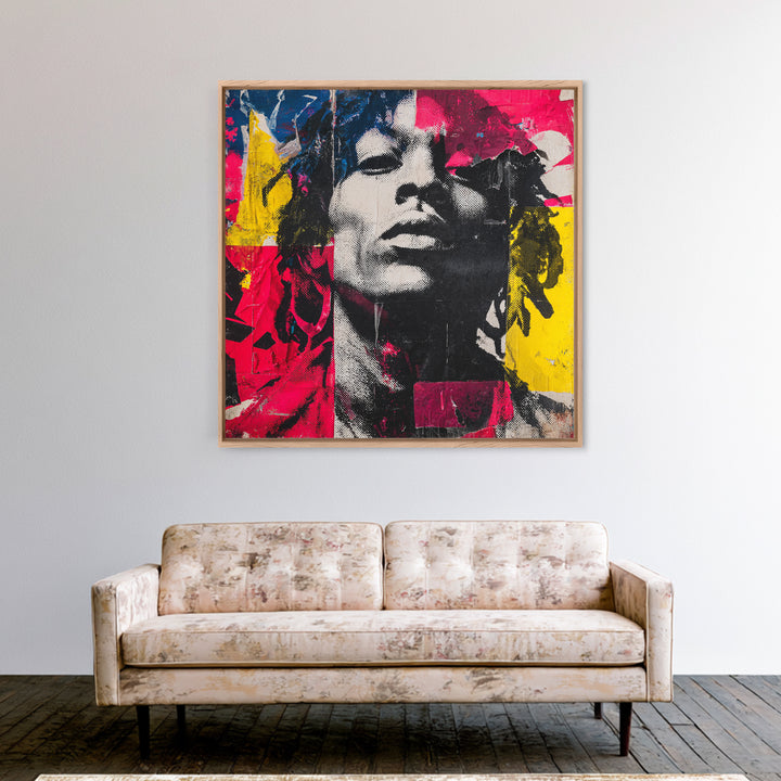 Stencil Portrait with Red and Black Contrast Framed Canvas Print, Graffiti Art, Art, Living Room Decor, Fine Art, Street, GRF-1x1-12