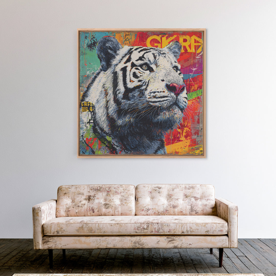 Urban Tiger Portrait Framed Canvas Print, Graffiti Art, Canvas Art, Living Room Decor, Fine Art, Street, Above Bed Decor, GRF-1x1-27