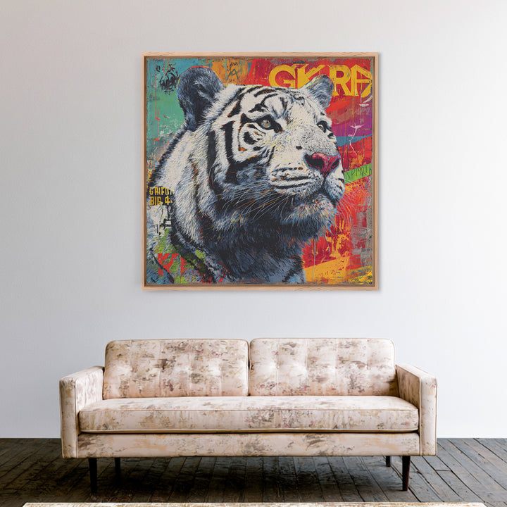 Urban Tiger Portrait Framed Canvas Print, Graffiti Art, Canvas Art, Living Room Decor, Fine Art, Street, Above Bed Decor, GRF-1x1-27