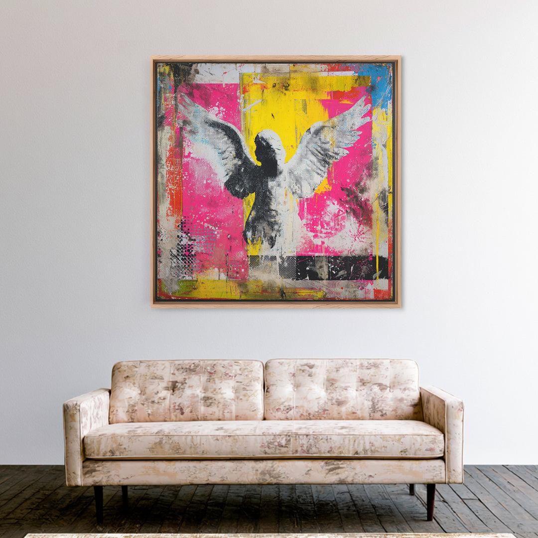 Spray Painted Angel Wings Framed Canvas Print, Graffiti Art, Mid Century Modern, Living Room Decor, Fine Art, Street, GRF-1x1-56