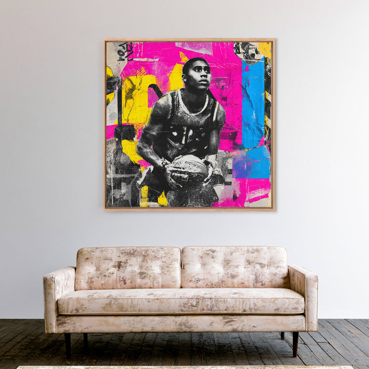 Basketball Player in Street Mural Energy Framed Canvas Print, Graffiti Art, 3d Wall Art, Living Room Decor, Fine Art, Street, GRF-1x1-68