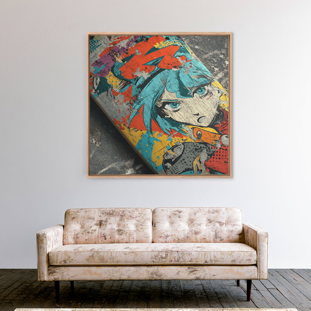 Skateboard Deck Graphic Framed Canvas Print, Graffiti Art, Large Wall Art, Living Room Decor, Fine Art, Street, Modern Wall Art, GRF-1x1-7