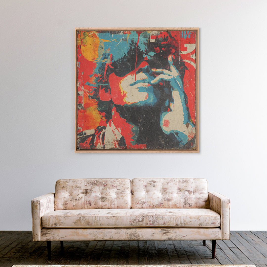 Masked Street Artist Silhouette Framed Canvas Print, Graffiti Art, Boho Wall Decor, Living Room Decor, Fine Art, Street, GRF-1x1-70