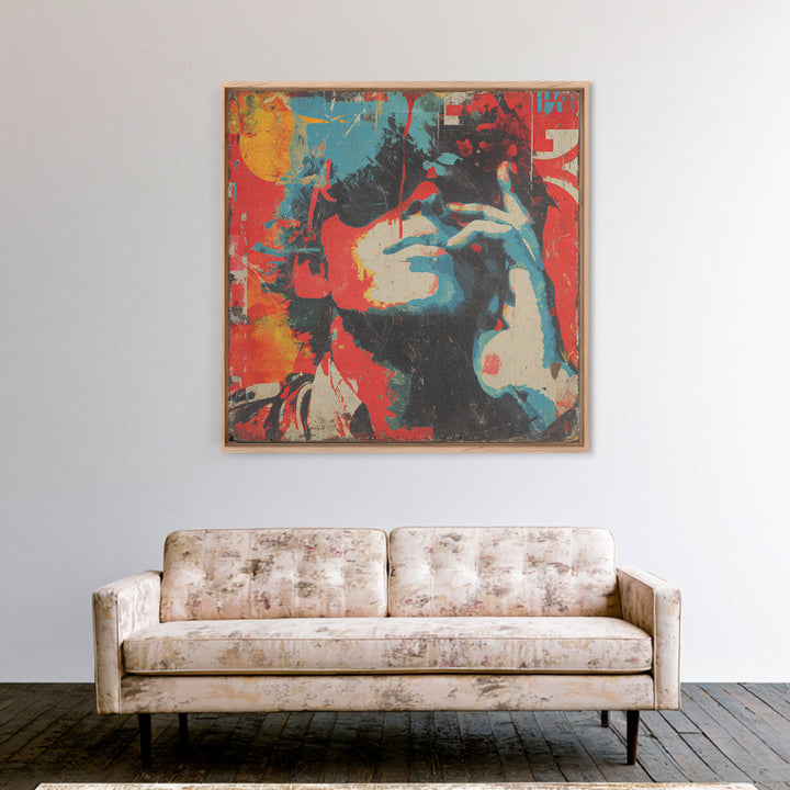 Masked Street Artist Silhouette Framed Canvas Print, Graffiti Art, Boho Wall Decor, Living Room Decor, Fine Art, Street, GRF-1x1-70