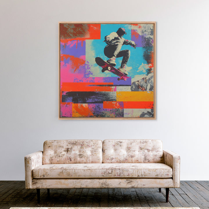 Bright Skateboard Ramp Color Fields Framed Canvas Print, Graffiti Art, Wall Sculpture, Living Room Decor, Fine Art, Street, GRF-1x1-72
