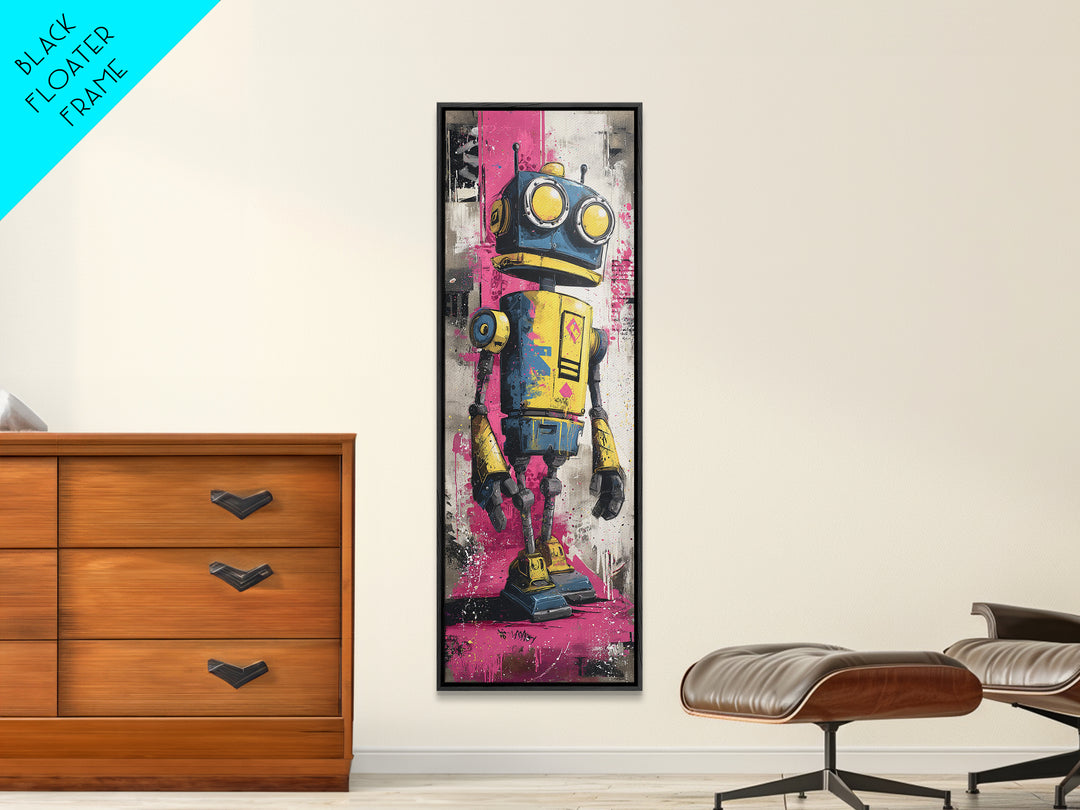 Cartoon Robot Character Canvas Print, Graffiti Art, Boho Wall Decor, Living Room Decor, Fine Art, Street, Textured Painting, GRF-1x3-22