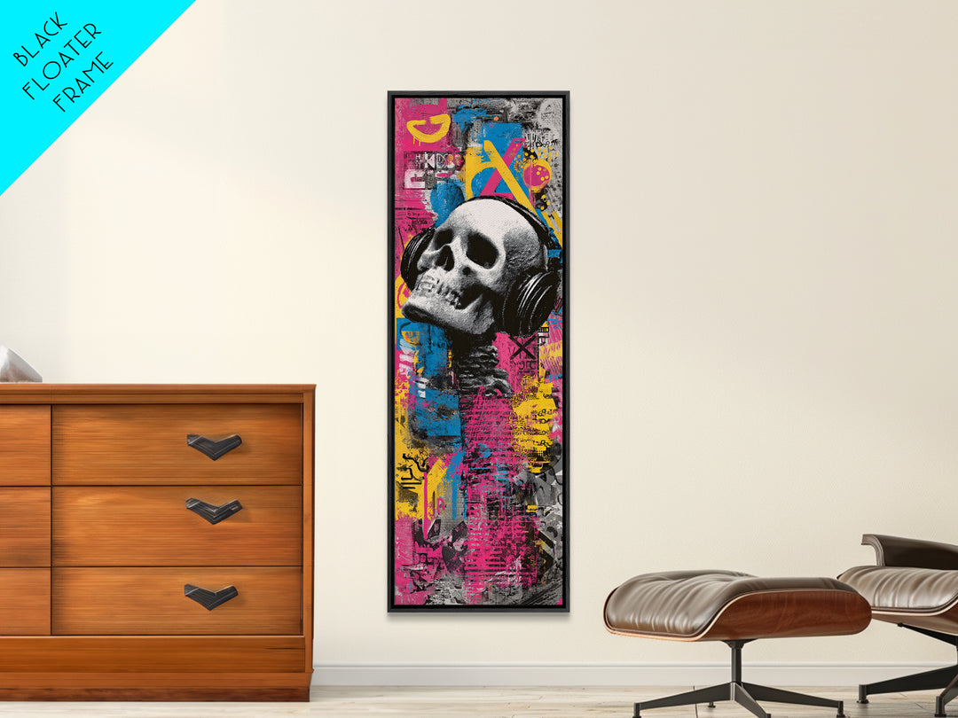 Skull and Headphones Mural Composition Canvas Print, Graffiti Art, 3d Wall Art, Living Room Decor, Street, Statement Artwork, GRF-1x3-59