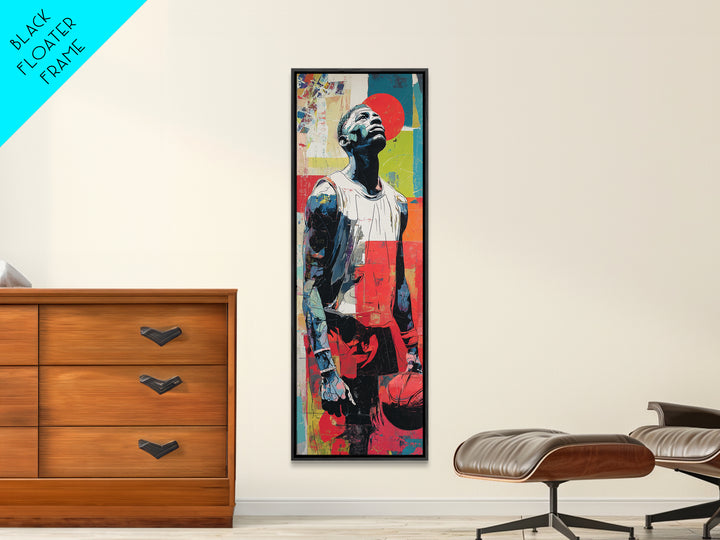 Basketball Player in Street Mural Energy Framed Canvas Print, Graffiti Art, 3d Wall Art, Living Room Decor, Fine Art, Street, GRF-1x3-80