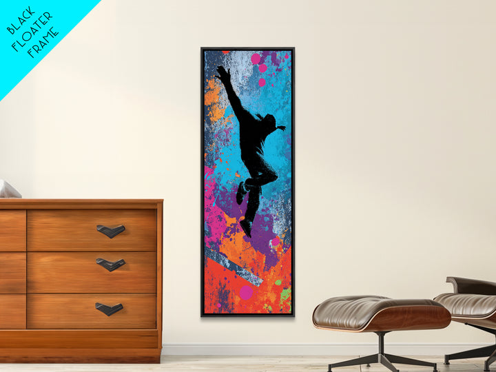 Breakdancer Silhouette over Bright Paint Splashes Canvas Print, Graffiti Art, Contemporary Art, Living Room Decor, Street, GRF-1x3-86