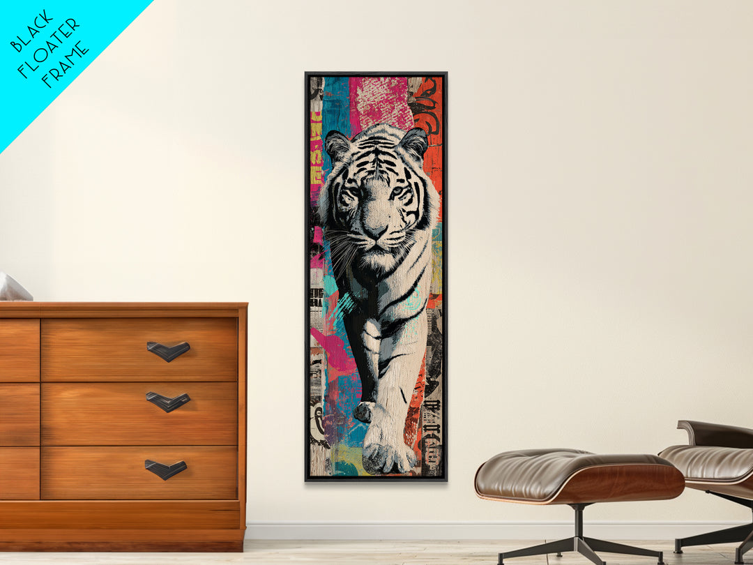 Urban Tiger Portrait Framed Canvas Print, Graffiti Art, Statement Artwork, Living Room Decor, Fine Art, Street, Wall Decor, GRF-1x3-87