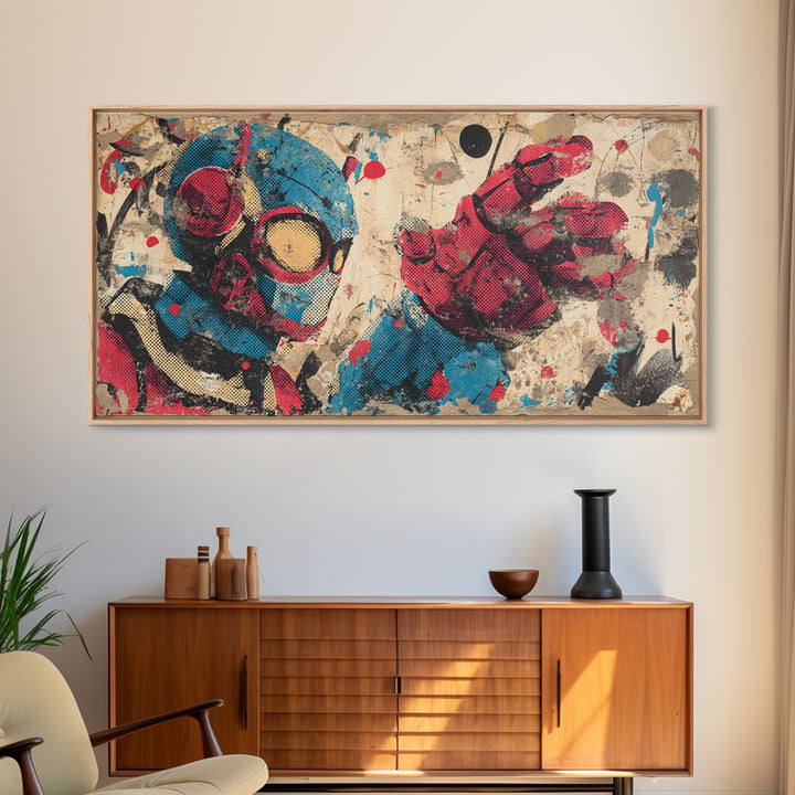 Cartoon Robot Character Framed Canvas Print, Graffiti Art, Minimalist Decor, Living Room Decor, Street, Mid Century Modern, GRF-2x1-30