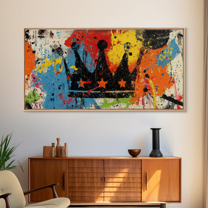 Abstract Crown and Stars Canvas Print, Graffiti Art, Prints, Living Room Decor, Fine Art, Street, Framed Art, Digital Print, GRF-2x1-39