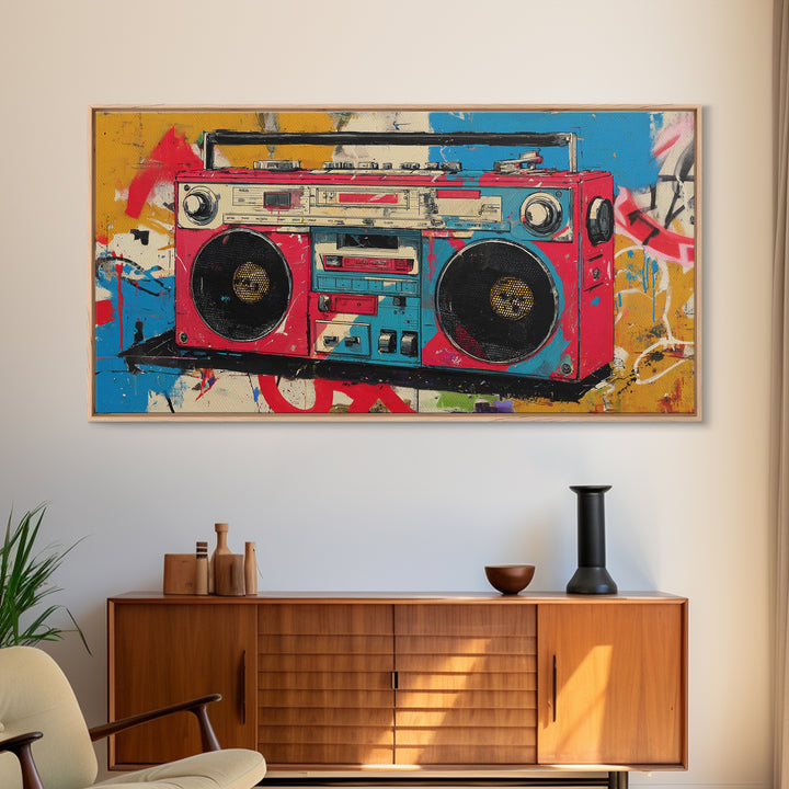 Boombox and Cassette Tape Canvas Print, Graffiti Art, Painting, Living Room Decor, Fine Art, Street, Canvas Art, Bedroom Decor, GRF-2x1-58