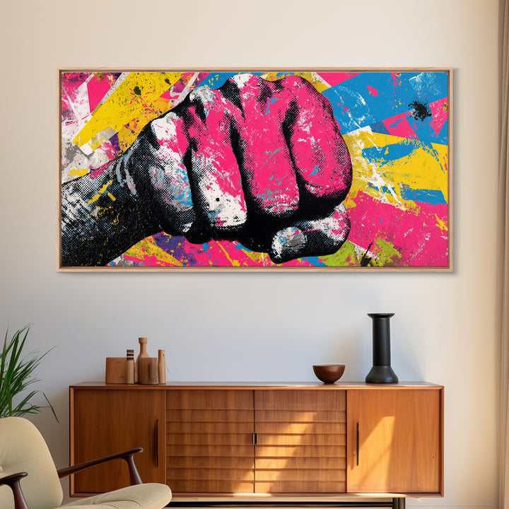 Comic Style Fist with Paint Burst Canvas Print, Graffiti Art, Wall Art, Living Room Decor, Oil Painting, Street, Large Wall Art, GRF-2x1-62