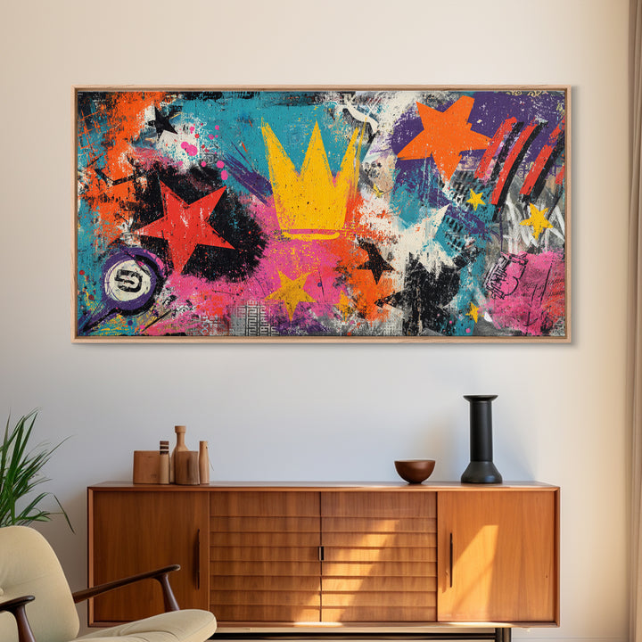 Abstract Crown and Stars Canvas Print, Graffiti Art, Bedroom Decor, Living Room Decor, Abstract Art, Street, Gallery Decor, GRF-2x1-63