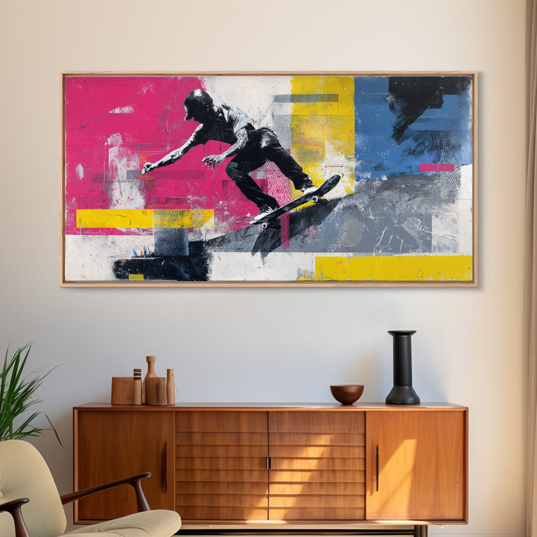 Bright Skateboard Ramp Color Fields Canvas Print, Graffiti Art, Canvas, Living Room Decor, Abstract Art, Street, GRF-2x1-68