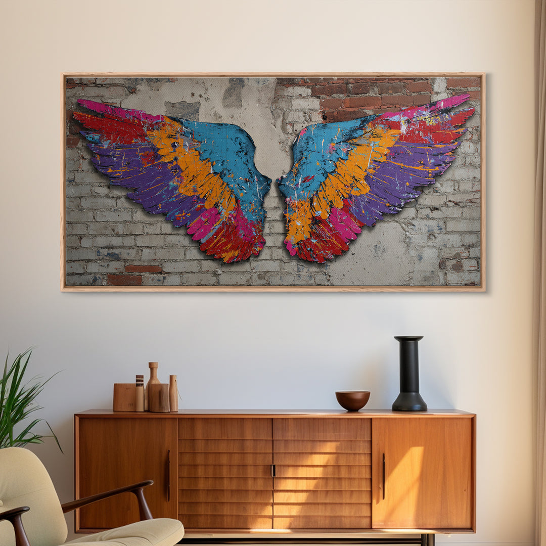 Spray Painted Angel Wings Canvas Print, Graffiti Art, Abstract Art, Living Room Decor, Fine Art, Street, Above Bed Decor, GRF-2x1-76