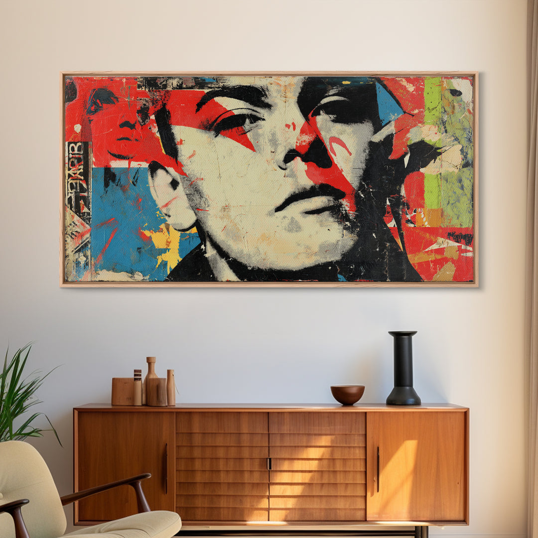 Stencil Portrait with Red and Black Contrast Framed Canvas Print, Graffiti Art, Canvas Art, Living Room Decor, Fine Art, Street, GRF-2x1-80