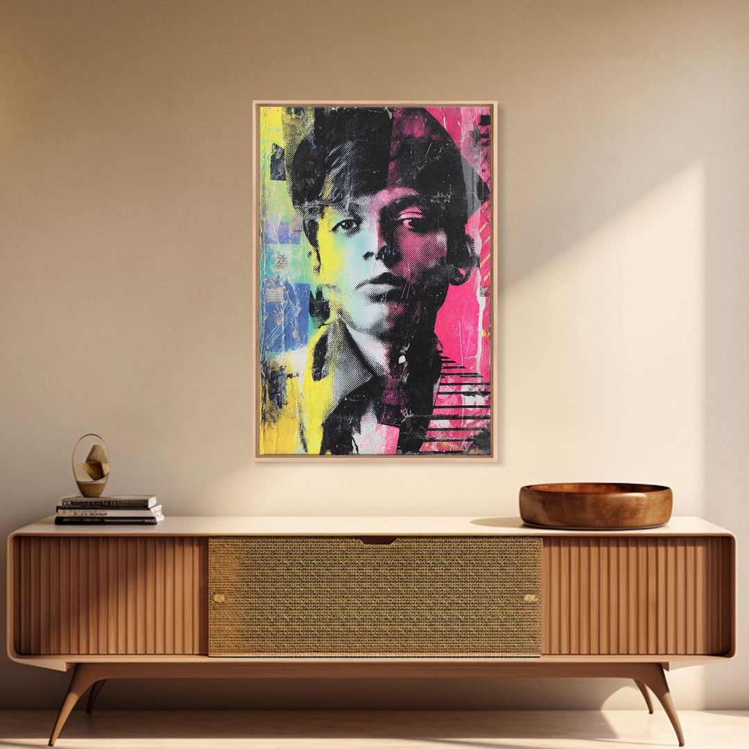 Stencil Portrait with Red and Black Contrast Framed Canvas Print, Graffiti Art, Luxury Decor, Living Room Decor, Street, GRF-2x3-44