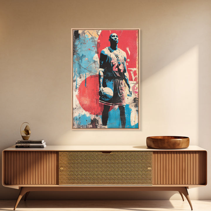 Basketball Player in Street Mural Energy Framed Canvas Print, Graffiti Art, Poster, Living Room Decor, Fine Art, Street, GRF-2x3-52
