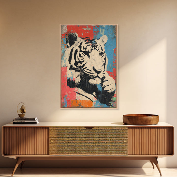 Urban Tiger Portrait Framed Canvas Print, Graffiti Art, Original Art, Living Room Decor, Oil Painting, Street, Boho Wall Decor, GRF-2x3-59