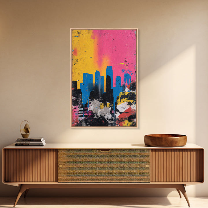 Paint Drips Forming a Skyline Silhouette Framed Canvas Print, Graffiti Art, Bedroom Decor, Living Room Decor, Abstract Art, GRF-2x3-69