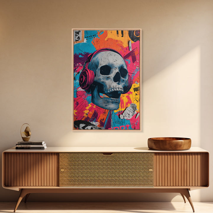 Skull and Headphones Mural Composition Canvas Print, Graffiti Art, Fine Art Print, Living Room Decor, Fine Art, Street, GRF-2x3-7