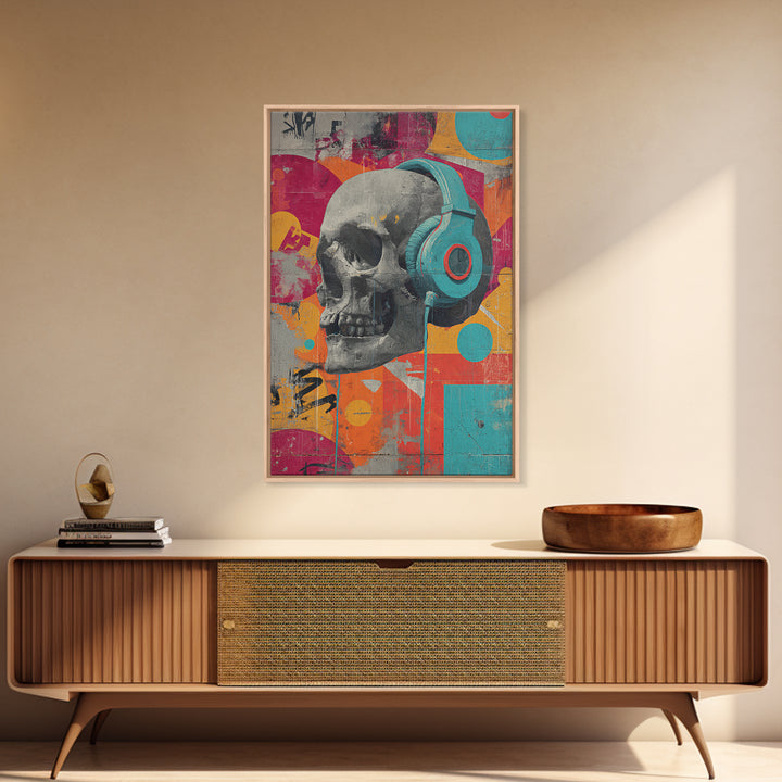 Skull and Headphones Mural Composition Canvas Print, Graffiti Art, Art Deco, Living Room Decor, Street, Wall Sculpture, GRF-2x3-79
