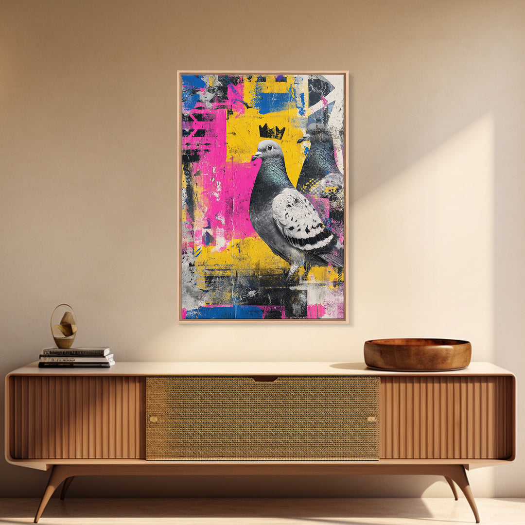 City Pigeon with Crown in Street Art Canvas Print, Graffiti Art, Graffiti, Living Room Decor, Fine Art, Street, GRF-2x3-91