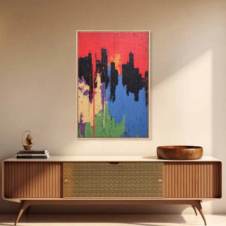 Paint Drips Forming a Skyline Silhouette Framed Canvas Print, Graffiti Art, Bedroom Decor, Living Room Decor, Abstract Art, GRF-2x3-93