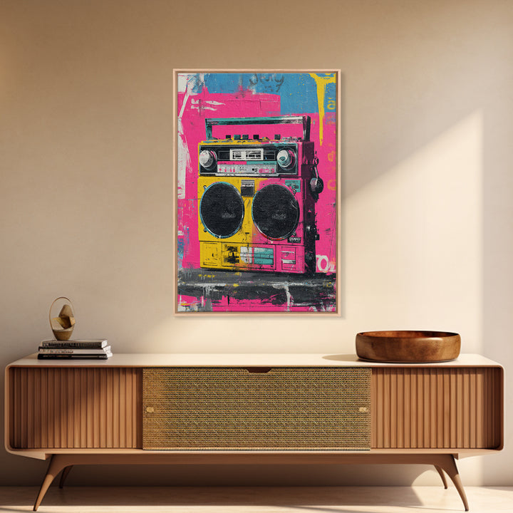 Boombox and Cassette Tape Framed Canvas Print, Graffiti Art, Art Deco, Living Room Decor, Fine Art, Street, Wall Sculpture, GRF-2x3-94