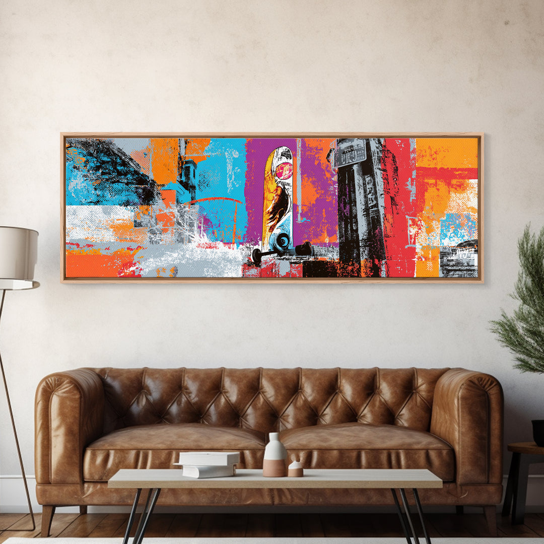 Bright Skateboard Ramp Color Fields Canvas Print, Graffiti Art, Digital Print, Living Room Decor, Abstract Art, Street, GRF-3x1-16