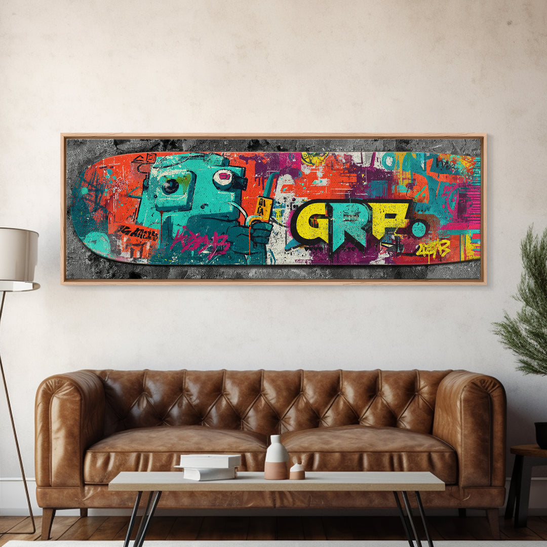 Skateboard Deck Graphic Framed Canvas Print, Graffiti Art, Art Print, Living Room Decor, Fine Art, Street, Wall Hangings, GRF-3x1-23