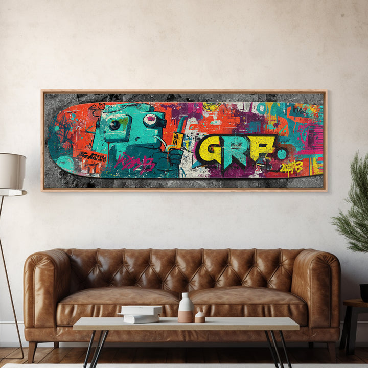 Skateboard Deck Graphic Framed Canvas Print, Graffiti Art, Art Print, Living Room Decor, Fine Art, Street, Wall Hangings, GRF-3x1-23