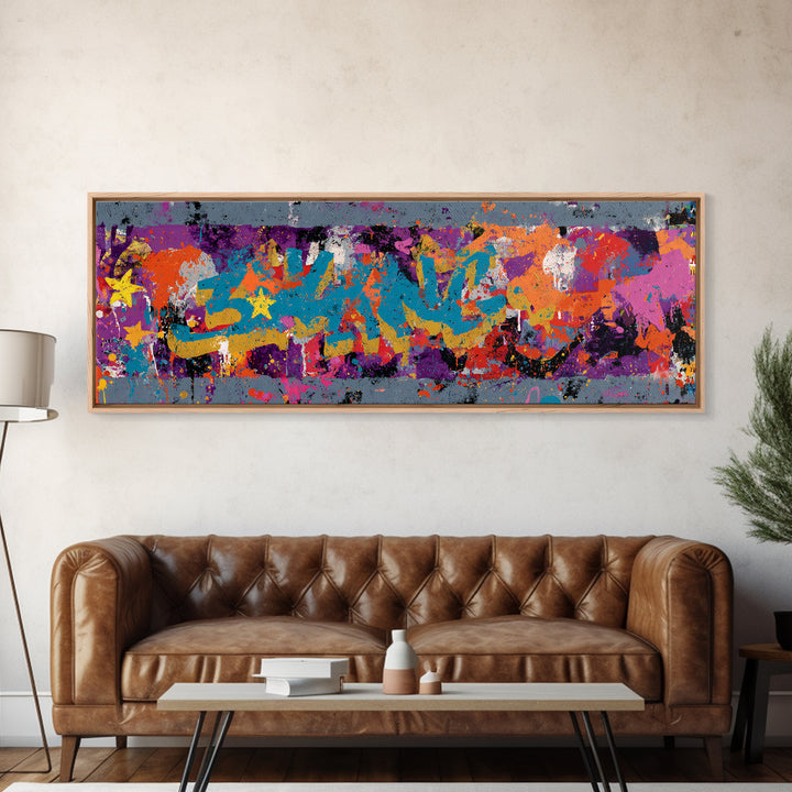 Abstract Crown and Stars Canvas Print, Graffiti Art, Minimalist Decor, Living Room Decor, Fine Art, Street, Mid Century Modern, GRF-3x1-35