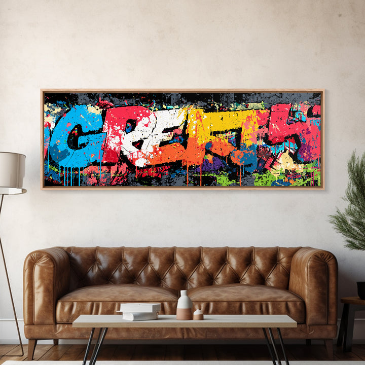 Paint Drips Forming a Skyline Silhouette Framed Canvas Print, Graffiti Art, Canvas Wall Art, Living Room Decor, Abstract Art, GRF-3x1-5
