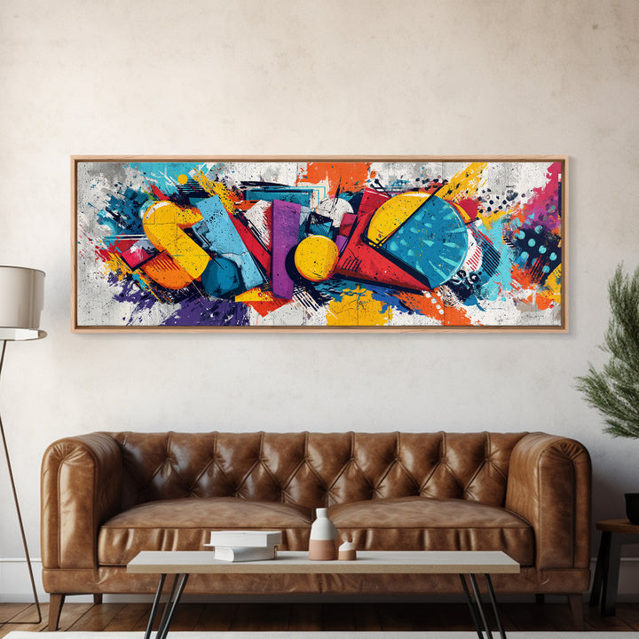 Wildstyle Arrows and Loops as Abstraction Framed Canvas Print, Graffiti Art, Statement Artwork, Living Room Decor, Abstract Art, GRF-3x1-7