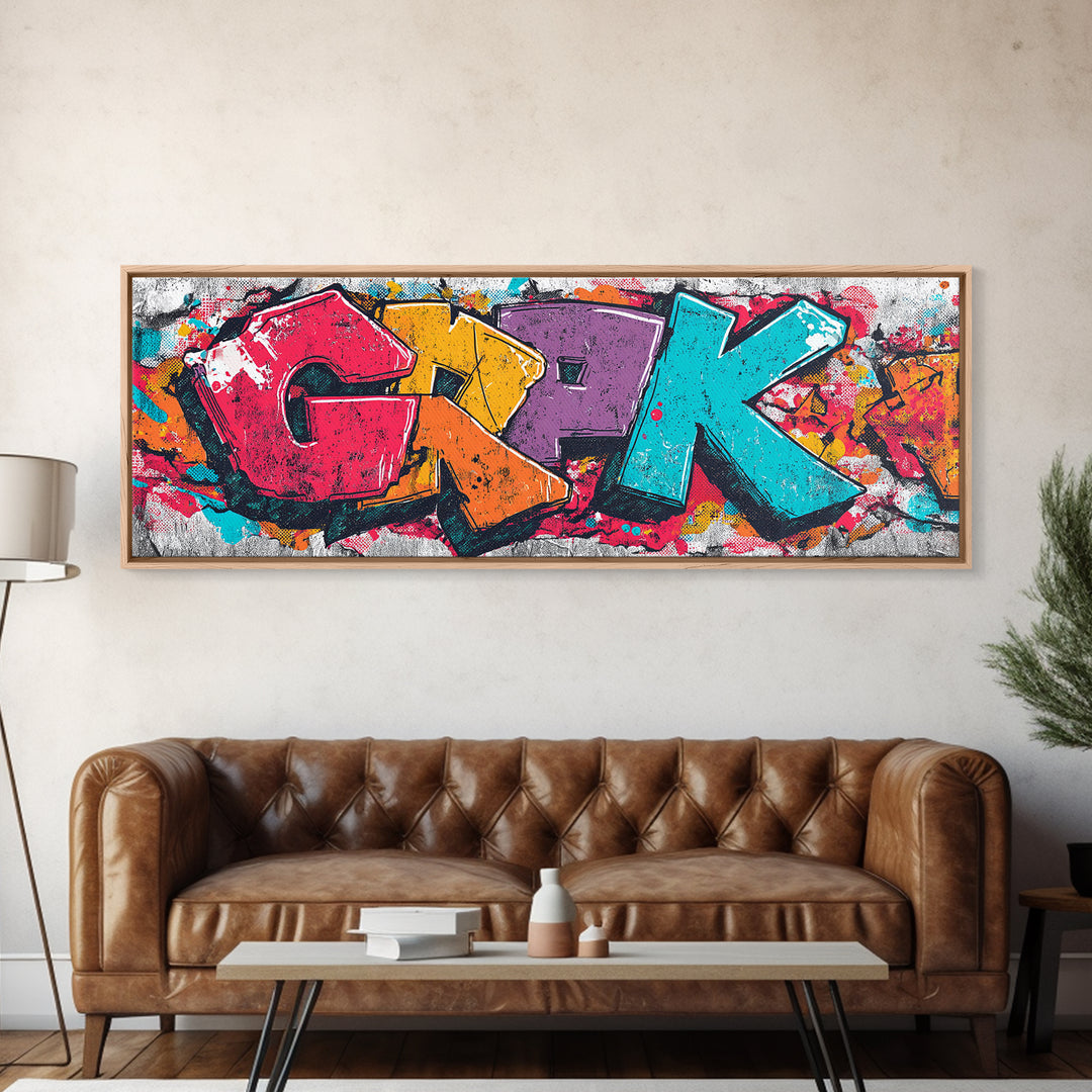 Graffiti Lettering Forms Without Readable Words Framed Canvas Print, Graffiti Art, Neutral Decor, Living Room Decor, Street, GRF-3x1-73