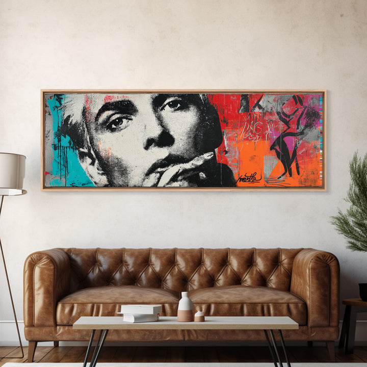 Stencil Portrait with Red and Black Contrast Canvas Print, Graffiti Art, Art, Living Room Decor, Street, Canvas Wall Art, GRF-3x1-76