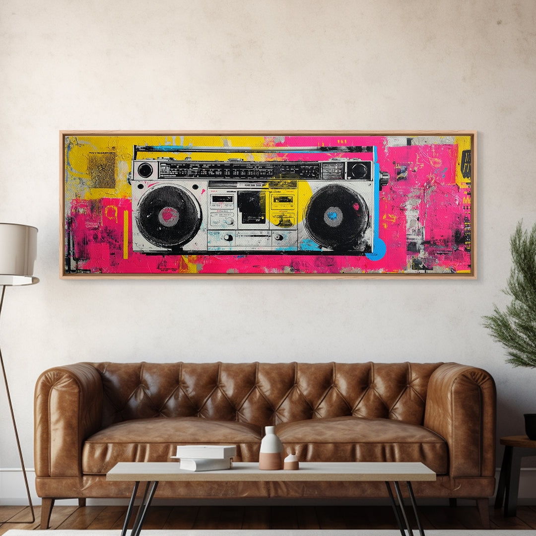 Boombox and Cassette Tape Canvas Print, Graffiti Art, Wall Hangings, Living Room Decor, Fine Art, Street, Digital Print, GRF-3x1-78