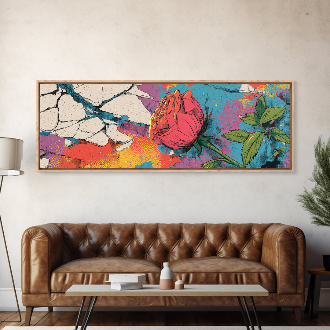 Graffiti Rose Blooming from Concrete Crack Canvas Print, Graffiti Art, Canvas Print, Living Room Decor, Oil Painting, Street, GRF-3x1-85