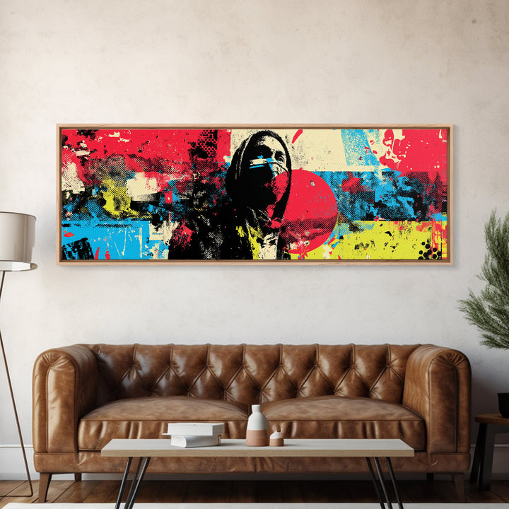 Masked Street Artist Silhouette Canvas Print, Graffiti Art, Canvas Wall Art, Living Room Decor, Watercolor Art, Street, GRF-3x1-86