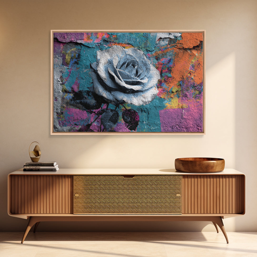 Graffiti Rose Blooming from Concrete Crack Canvas Print, Graffiti Art, Digital Print, Living Room Decor, Fine Art, Street, GRF-3x2-1