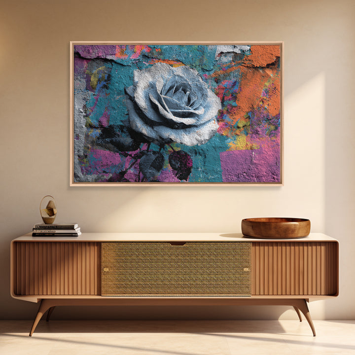Graffiti Rose Blooming from Concrete Crack Canvas Print, Graffiti Art, Digital Print, Living Room Decor, Fine Art, Street, GRF-3x2-1
