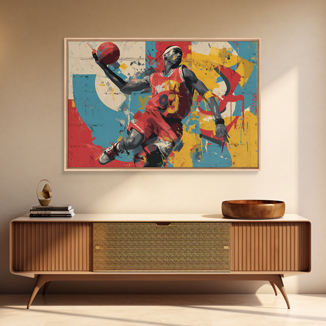Basketball Player in Street Mural Energy Framed Canvas Print, Graffiti Art, Modern Wall Art, Living Room Decor, Street, GRF-3x2-24