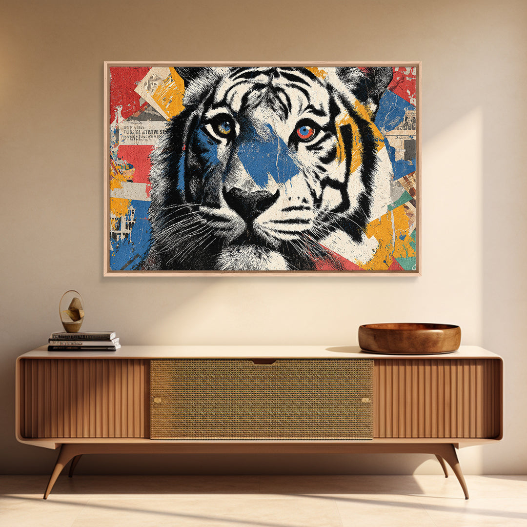 Urban Tiger Portrait Framed Canvas Print, Graffiti Art, Statement Artwork, Living Room Decor, Fine Art, Street, Wall Decor, GRF-3x2-31