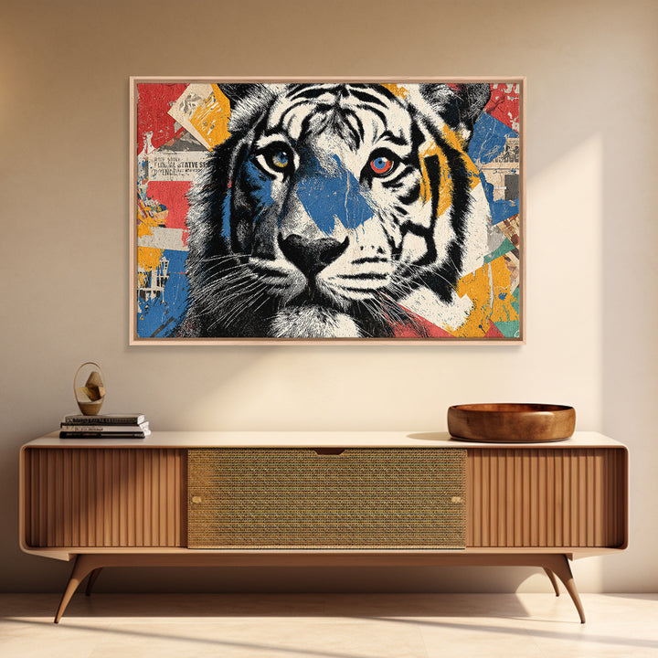 Urban Tiger Portrait Framed Canvas Print, Graffiti Art, Statement Artwork, Living Room Decor, Fine Art, Street, Wall Decor, GRF-3x2-31