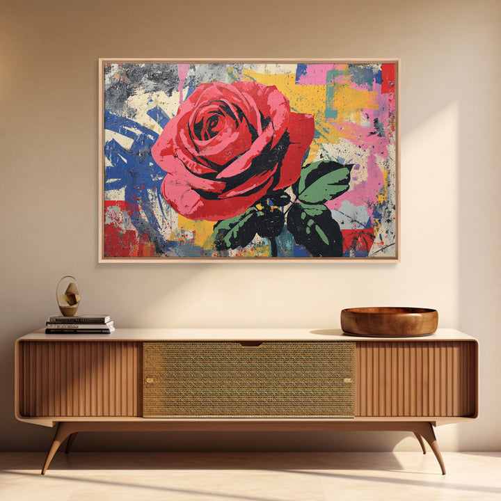 Graffiti Rose Blooming from Concrete Crack Canvas Print, Graffiti Art, Neutral Decor, Living Room Decor, Fine Art, Street, GRF-3x2-49